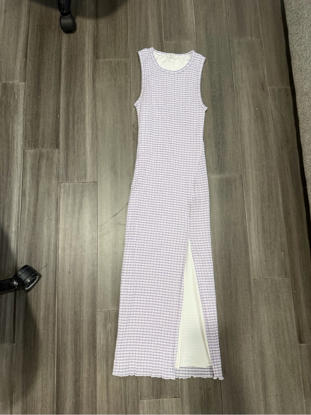 Wilfred Aritzia Lilac Gingham Maxi Dress with Side Slit